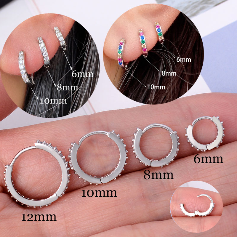 Helix Cartilage Ring - Tęcza CZ Huggies Hoop kolczyki dziewczyna