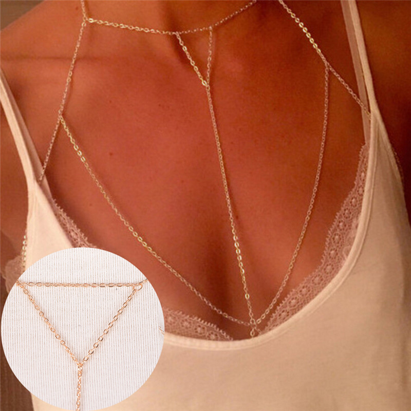 Body Jewelry Bra - Złote srebrne modne ogniwo stanik z