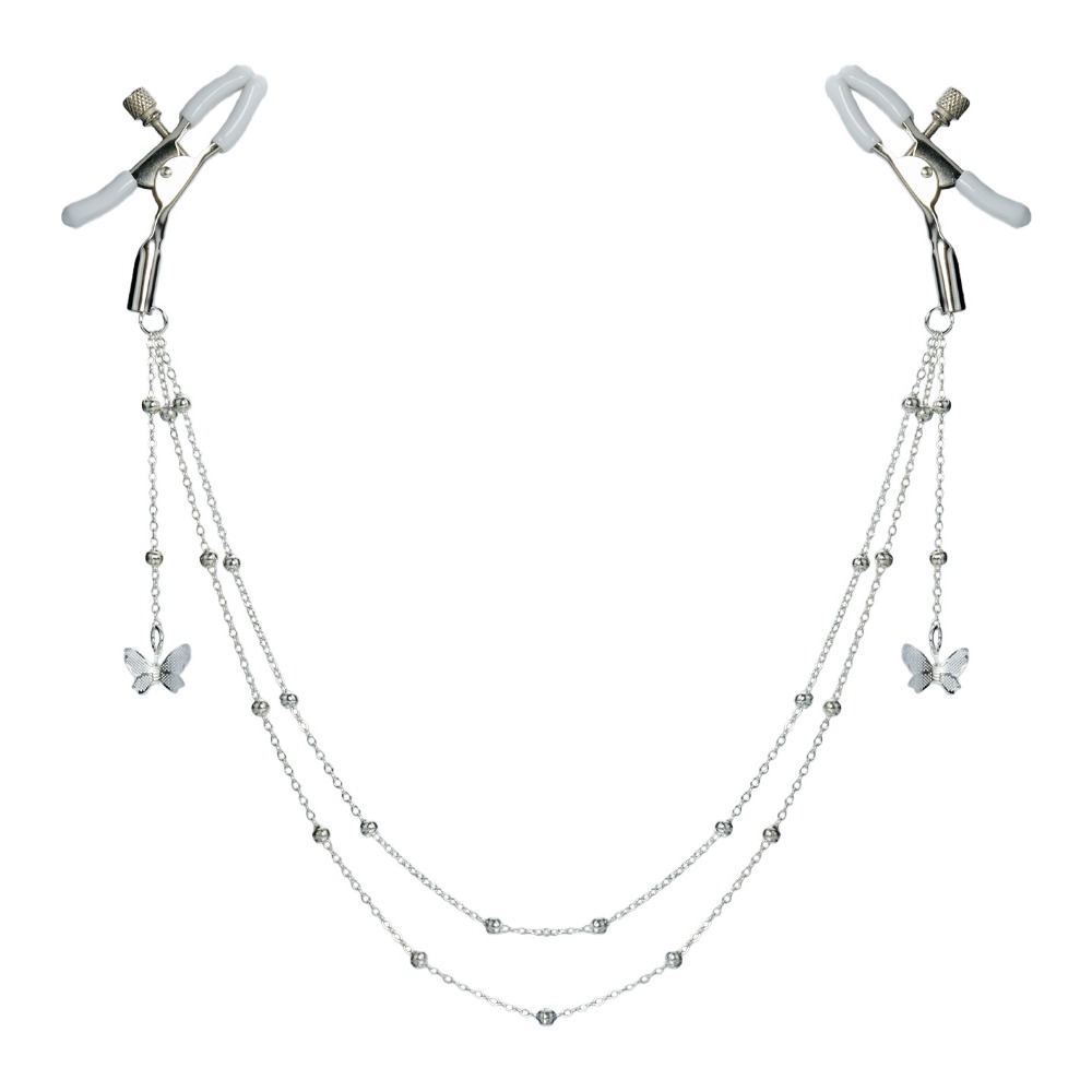 Body Jewelry Nipple Chain - Seksowne metalowe klipsy na sutki w