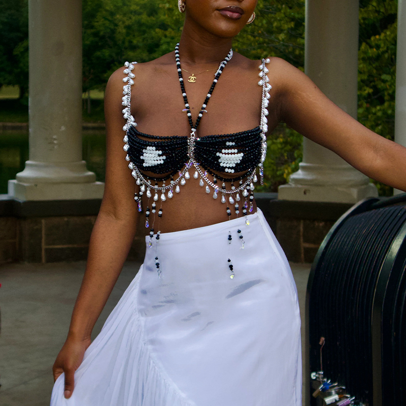 Body Jewelry Nipple Chain - Ręcznie robiony damski kryształowy łańcuszek na