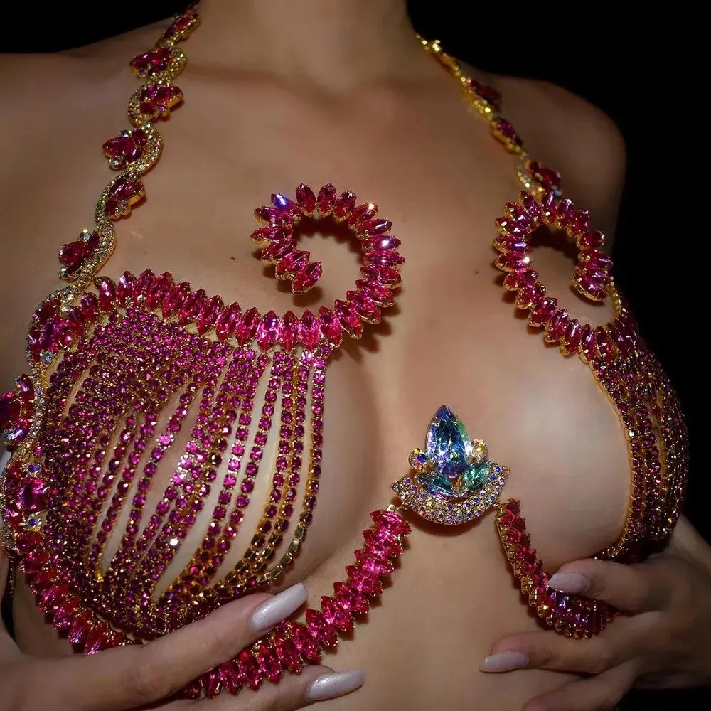 Body Jewelry Bra - Rave różowy kryształowy wspornik na klatkę