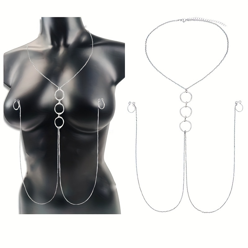 Body Jewelry Nipple Chain - Srebrny łańcuszek na ciało ze stali