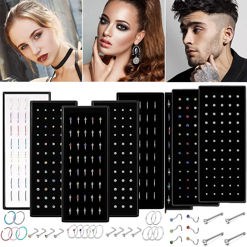 Body Jewelry Changing Kit - 40/60PC Prosta kolczyk w nosie ze